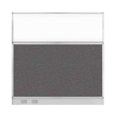 Versare Hush Panel Cubicle Partition 6' x 6' Charcoal Gray Fabric Clear Window w/ Cable Channel 1856336-2